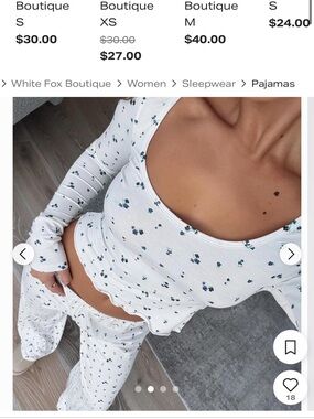White Fox pajama set, top XS and bottom small